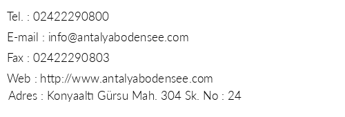 Bodensee Hotel telefon numaralar, faks, e-mail, posta adresi ve iletiim bilgileri